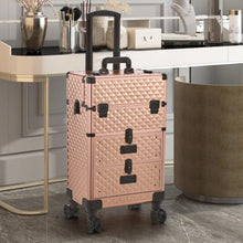 Load image into Gallery viewer, 3 in 1 Large Rose Gold Cosmetic Trolley Case on Wheels with 2 Drawers Makeup Organizers Living and Home