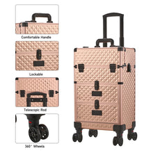 Load image into Gallery viewer, 3 in 1 Large Rose Gold Cosmetic Trolley Case on Wheels with 2 Drawers Makeup Organizers Living and Home
