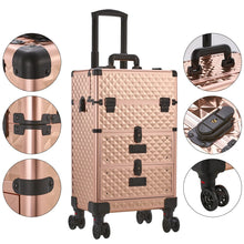 Load image into Gallery viewer, 3 in 1 Large Rose Gold Cosmetic Trolley Case on Wheels with 2 Drawers Makeup Organizers Living and Home