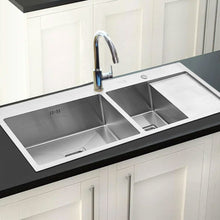 Load image into Gallery viewer, Stainless Steel Inset Kitchen Sink, Double Bowl Drainer Overflow Living and Home
