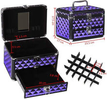 Load image into Gallery viewer, 2in1 Purple Diamond Pattern Makeup Case with Mirror Makeup Organizers Living and Home
