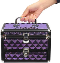 Load image into Gallery viewer, 2in1 Purple Diamond Pattern Makeup Case with Mirror Makeup Organizers Living and Home