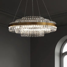 Load image into Gallery viewer, Lightsin Brass Ring Multi-Tiered Crystal LED Pendant Light Lightsin