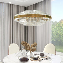 Load image into Gallery viewer, Lightsin Brass Ring Multi-Tiered Crystal LED Pendant Light Lightsin