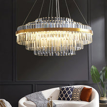 Load image into Gallery viewer, Lightsin Brass Ring Multi-Tiered Crystal LED Pendant Light Lightsin
