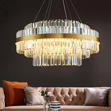 Load image into Gallery viewer, Lightsin Brass Ring Multi-Tiered Crystal LED Pendant Light Lightsin