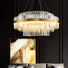 Load image into Gallery viewer, Lightsin Brass Ring Multi-Tiered Crystal LED Pendant Light Lightsin