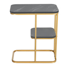 Load image into Gallery viewer, Stylish C-Shaped Two-Tier Side Table with Black Stone Pattern Living and Home