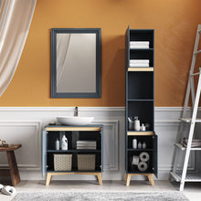 Load image into Gallery viewer, Grey Tall Bathroom Cabinet with Solid Wood Legs Living and Home