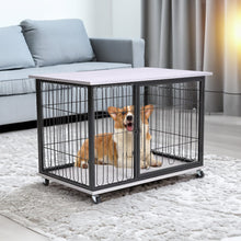 Load image into Gallery viewer, 98cm W Wooden Wire Dog Crate with Tray for Small to Medium-Sized Dogs Dog Houses Living and Home