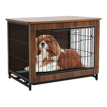Load image into Gallery viewer, Brown Wooden Wire Dog Crate Pet Cage Dog Houses Living and Home