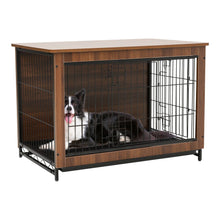 Load image into Gallery viewer, Brown Wooden Wire Dog Crate Pet Cage Dog Houses Living and Home