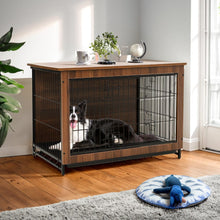 Load image into Gallery viewer, Brown Wooden Wire Dog Crate Pet Cage Dog Houses Living and Home