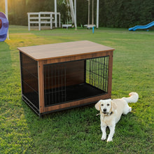 Load image into Gallery viewer, Brown Wooden Wire Dog Crate Pet Cage Dog Houses Living and Home 98cm W x 64cm D x 67cm H