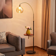 Load image into Gallery viewer, Modern Adjustable Arc Floor Lamp with Wood Tray