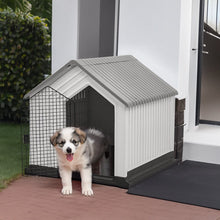 Load image into Gallery viewer, Waterproof Plastic Dog House Pet Kennel with Door Dog Houses Living and Home Small Grey+White