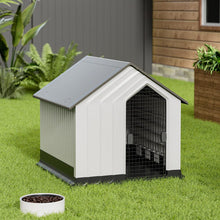 Load image into Gallery viewer, Waterproof Plastic Dog House Pet Kennel with Door Dog Houses Living and Home Large Grey+White