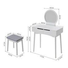 Load image into Gallery viewer, Luxurious White Vanity Table with Drawer Storage, Checkered Stool, and Round Mirror Living and Home