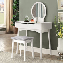 Load image into Gallery viewer, Luxurious White Vanity Table with Drawer Storage, Checkered Stool, and Round Mirror Living and Home