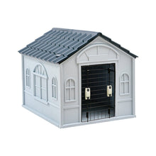 Load image into Gallery viewer, 65cm W Grey Plastic Dog House Kennel with Steel Door Dog Houses Living and Home