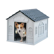 Load image into Gallery viewer, 65cm W Grey Plastic Dog House Kennel with Steel Door Dog Houses Living and Home