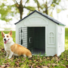 Load image into Gallery viewer, 65cm W Grey Plastic Dog House Kennel with Steel Door Dog Houses Living and Home