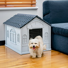 Load image into Gallery viewer, 65cm W Grey Plastic Dog House Kennel with Steel Door Dog Houses Living and Home