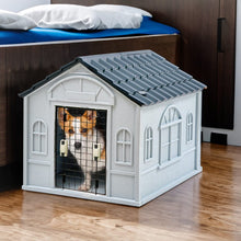 Load image into Gallery viewer, 65cm W Grey Plastic Dog House Kennel with Steel Door Dog Houses Living and Home