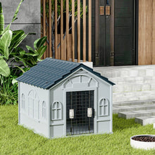 Load image into Gallery viewer, 65cm W Grey Plastic Dog House Kennel with Steel Door Dog Houses Living and Home