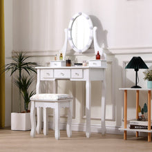 Load image into Gallery viewer, 141.5cm H Lighted Makeup Vanity Desk with Mirror and Stool Dressing Tables Living and Home