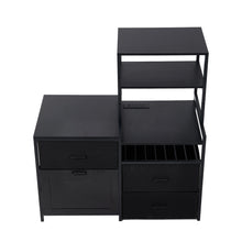 Load image into Gallery viewer, Black Mini Fridge Stand with Wine Rack and Power Socket