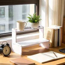 Load image into Gallery viewer, 2-Tier White WPC Desktop Storage Shelf with Scalloped Edge