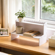 Load image into Gallery viewer, 2-Tier White WPC Desktop Storage Shelf with Scalloped Edge