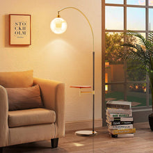 Load image into Gallery viewer, Modern Adjustable Arc Floor Lamp with Wood Tray Floor Lamps Living and Home