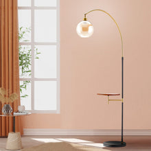 Load image into Gallery viewer, Modern Adjustable Arc Floor Lamp with Wood Tray Floor Lamps Living and Home