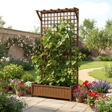 Load image into Gallery viewer, Wood Planter Raised Garden Bed with Trellis & Hanging Roof
