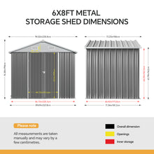 Load image into Gallery viewer, 6x8FT Metal Garden Storage Shed with Lockable Door