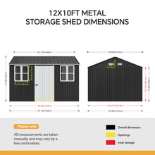 Load image into Gallery viewer, 12x10FT Metal Apex Roof Garden Tool Shed