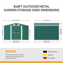 Load image into Gallery viewer, 8x8FT Metal Garden Storage Shed with Sliding Door