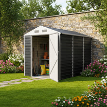 Load image into Gallery viewer, 6x8 FT Metal Apex Roof Garden Tool Storage Shed