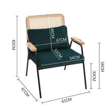 Load image into Gallery viewer, Green Upholstered Rattan Back Armchair with Metal Legs Lounge Chairs Living and Home