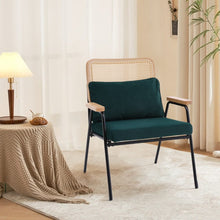 Load image into Gallery viewer, Green Upholstered Rattan Back Armchair with Metal Legs Lounge Chairs Living and Home