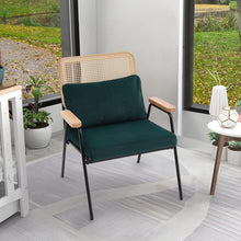 Load image into Gallery viewer, Green Upholstered Rattan Back Armchair with Metal Legs Lounge Chairs Living and Home