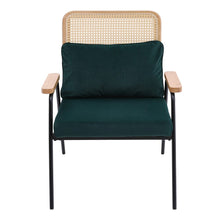 Load image into Gallery viewer, Green Upholstered Rattan Back Armchair with Metal Legs Lounge Chairs Living and Home