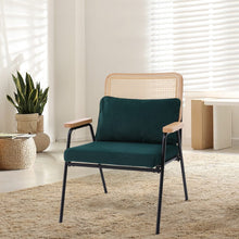 Load image into Gallery viewer, Green Upholstered Rattan Back Armchair with Metal Legs Lounge Chairs Living and Home