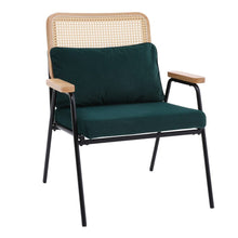 Load image into Gallery viewer, Green Upholstered Rattan Back Armchair with Metal Legs Lounge Chairs Living and Home