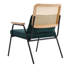 Load image into Gallery viewer, Green Upholstered Rattan Back Armchair with Metal Legs Lounge Chairs Living and Home