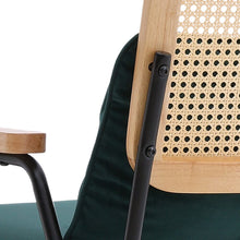 Load image into Gallery viewer, Green Upholstered Rattan Back Armchair with Metal Legs Lounge Chairs Living and Home