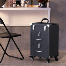 Load image into Gallery viewer, 2 Drawers Portable Lockable Cosmetic Makeup Travel Case Black/Purple Makeup Organizers Living and Home