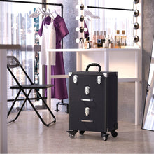 Load image into Gallery viewer, 2 Drawers Portable Lockable Cosmetic Makeup Travel Case Black/Purple Makeup Organizers Living and Home